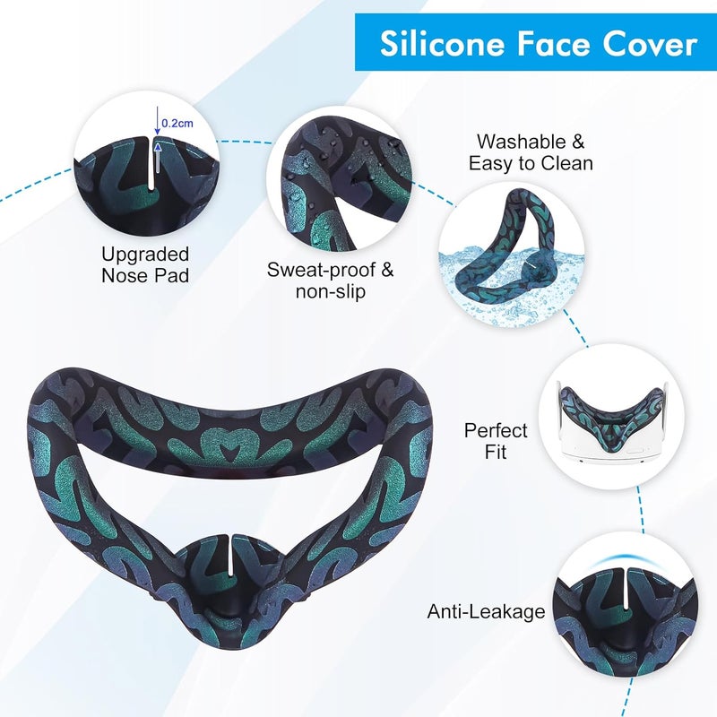 Relohas VR Accessories for Oculus Quest 2, Silicone Set for Meta Quest 2, Include Controller Grip Leather Cover, VR Shell Cover, Face Cover, Lens Cover and 10PCS Disposable Eye Cover(Magical) - Image 5